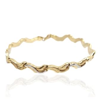 PULSERA ORO BICOLOR 18 KILATES ESLABONES FORMA DE ONDAS MATE BRILLO LARGO 19.5 CENTÍMETROS CIERRE MOSQUETÓN