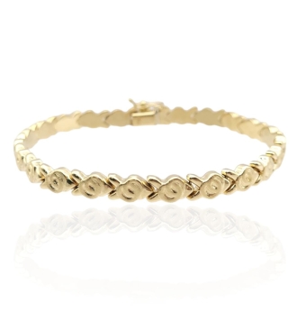 PULSERA MUJER ORO AMARILLO 18 KILATES ESLABONES FLECHA CON DOS AROS MATE BRILLO LARGO 18.5 CENTÍMETROS