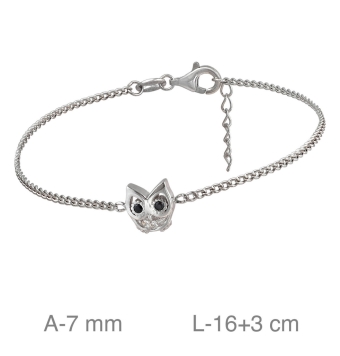 PULSERA MUJER PLATA DE LEY 925 BUHO CON CIRCONITAS 7 MILÍMETROS LARGO 16+3 CENTÍMETROS