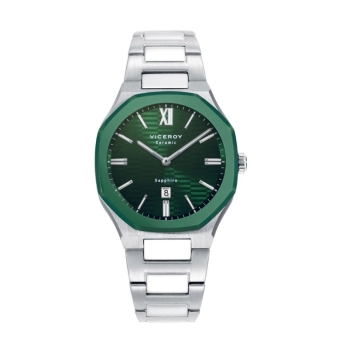 RELOJ VICEROY ANALOGICO MUJER CAJA ACERO 36 MILÍMETROS CON DOBLE BISEL CERAMICO CRISTAL ZAFIRO ESFERA VERDE CADENA ACERO
