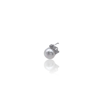 PENDIENTES MUJER PLATA DE LEY 925 CON PERLA DE 11.5 COM DETALLE DE CIRCONITA REDONDO Y CIRCONITAS PEQUEÑAS CIERRE OMEGA CIERRE R