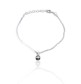 PULSERA MUJER PLATA DE LEY 925 MITAD DE PULSERA ESLABÓN SERPIENTE Y MITAD FORZADA CON BOLA COLGANTE DE 6 MILÍMETROS LARGO 17+3 C
