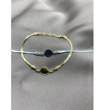 PULSERA MUJER PLATA DE LEY 925 CHAPADO DORADO ESLABÓN SERPENTE PLANO CON CIRCULO EN EL CENTRO 8 MILÍMETROS LARGO 16+3 CENTÍMETRO