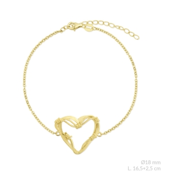 PULSERA MUJER PLATA DE LEY 925 CORAZON BICHOTA CHAPADO DORADO LARGO 16.5-18.5CM