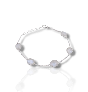 PULSERA MUJER PLATA DE LEY 925 CON 5 PIEDRAS LUNA OVALADAS FACETADAS BOCELADAS 11X8 MILÍMETROS TRES CENTRADAS Y DOS LATERALES U