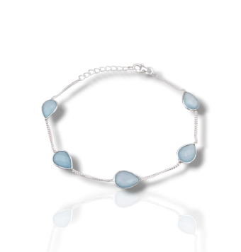 PULSERA PLATA DE LEY 925 CON 5 PIEDRAS CUARZO AZUL FORMA DE LÁGRIMA FACETADAS BOCELADAS 11X8 MILÍMETROS UNIDAS POR CADENA BARBAD