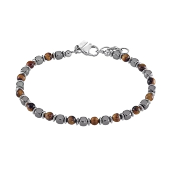 PULSERA LOTUS STYLE HOMBRE ACERO INOXIDABLE CUADRADOS EN ACERO 6 MILÍMETROS Y BOLAS MARRONES 5 MILÍMETROS LARGO 21.5 CENTÍMETROS