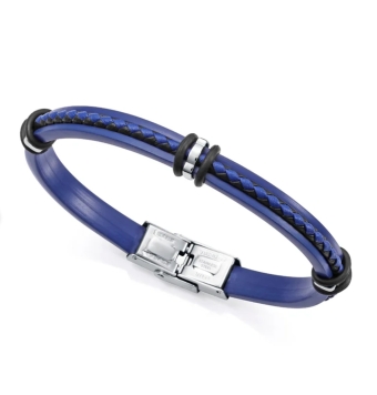 PULSERA VICEROY HOMBRE SICICONA CON PIEL TRENZADA A Y NEGRA Y MOTIVOS DE ACERO LARGO 21.5 CENTÍMETROS AJUSTABLE