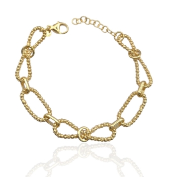 PULSERA MUJER PLATA DE LEY 925 ESLABONES GRANDES CADENA ROLÓ CON ANILLAS REDONDAS Y ESLABONES OVALADOS LARGO AJUSTABLE 17-20 CEN