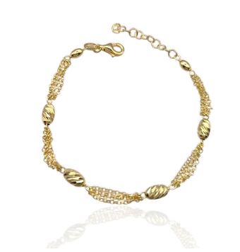 PULSERA MUJER PLATA DE LEY 925 CHAPADO DORADO CADENA MULTIPLE CON FORMA OVALADA TALLADA LARGO AJUSTABLE 17-20 CENTÍMETROS
