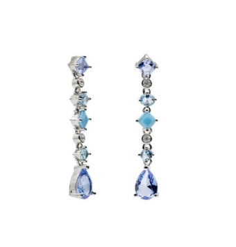 PENDIENTES LARGOS MUJER LINEARGENT PLATA DE LEY 925 PIEDRAS EN DIFERENTES FORMAS EN TONOS AZULES LARGO TOTAL 4 CENTÍMETROS CIERR