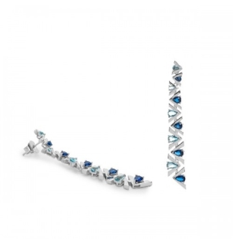 PENDIENTES LARGOS MUJER LINEARGENT PLATA DE LEY 925 TIRIÁNGULOS CON PIEDRAS EN TONOS AZULES LARGO TOTAL 5.5 CENTÍMETROS CIERRE P