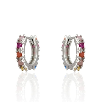 PENDIENTES ARO PLACARI MUJER PLATA DE LEY 925 2X14 MILÍMETROS CIRCONITAS MULTICOLOR CIERRE HUGGY