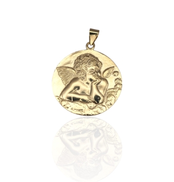 COLGANTE PLATA DE LEY 925 CHAPADO DORADO CIRCULO CON ANGELOTE 42X1.5 MILÍMETROS