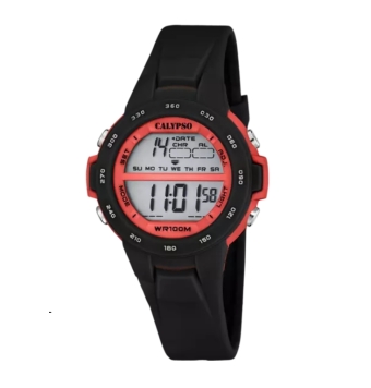 RELOJ CALYPSO JUNIOR DIGITAL COLLECTION K5850/6 NEGRO UNISEX CAJA CAUCHO NEGRA Y ROJA 39 MILÍMETROS CORREA CAUCHO
