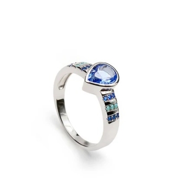 ANILLO MUJER LINEARGENT PLATA DE LEY 925 PIEDRA CENTRAL CON FORMA DE LÁGRIMA AZUL Y PIEDRAS EN TONOS AZULES EN EL BRAZO
