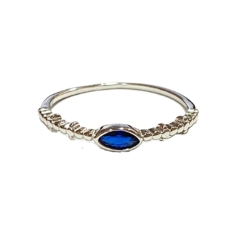ANILLO MUJER PLATA DE LEY 925 RODIADO CUERPO BOLITAS BRILLANTES CON CIRCONITA LANZADERA EN COLOR AZUL