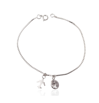 PULSERA PLATA DE LEY 925 BISMARCK COLGANTE CHATÓN PIEDRA BLANCA 9 MILÍMETROS Y AVIÓN LARGO 19 CENTÍMETROS