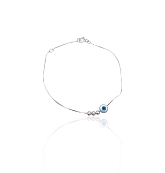 PULSERA MUJER PLATA DE LEY 925 OJO TURCO 6 MILÍMETROS Y TRES BOLAS DE PLATA 3 MILÍMETROS LARGO 17-19 CENTÍMETROS AJUSTABLE CIE