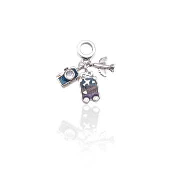 CHARM PLATA DE LEY 925 AVIÓN CAMARA DE FOTOS Y MALETA