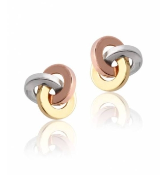 PENDIENTES MUJER ORO TRICOLOR 18 KILATES TRIPLE CIRCULO BRILLO 10 MILÍMETROS