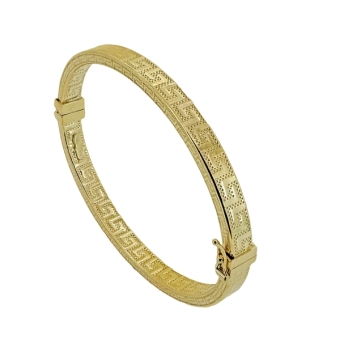 PULSERA CAÑA PLANA GRECA MUJER PLATA DE LEY 925 CHAPADO DORADO CAÑA RIGIDA TALLADA GRECA CIERRE BROCHE 6 MILÍMETROS DE GROSOR