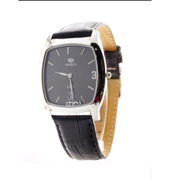 Reloj Marea hombre correa piel negra caja acero esfera negra