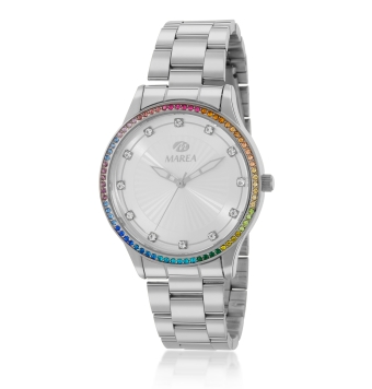 RELOJ MAREA B41289/2 MUJER CADENA ACERO CAJA METAL NICKEL FREE DIÁMETRO 37 MM BISEL CIRCONITAS MULTICOLOR ESFERA COLOR PLATA CIR