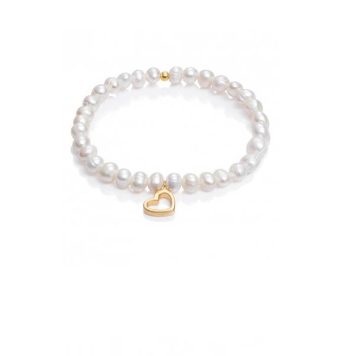 PULSERA VICEROY ELASTICA DE PERLAS CON CORAZON DE  PLATA DE LEY 925 CHAPADA DORADA