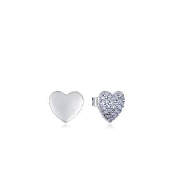 PENDIENTES VICEROY PLATA DE LEY 925  CON BAÑO DE RODIO UN CORAZON LISO Y EL OTRO CORAZON CON CIRCONITAS