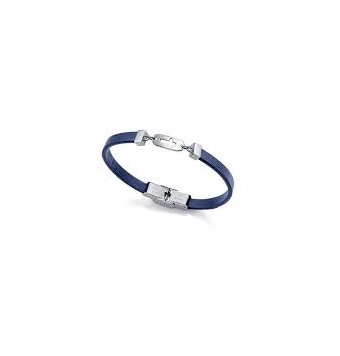PULSERA VICEROY CUERO AZUL Y ACERO CON CRUZ