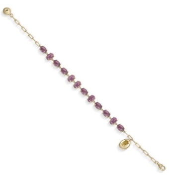 PULSERA LINEARGENT PLATA DE LEY 925 CHAPADO DORADO CON AMATISTAS Y ANDRATITA EN COLGANTE CON FORMA DE LÁGRIMA LARGO AJUSTABLE 15