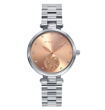 Reloj Viceroy Mujer cadena de acero esfera rosa corazón