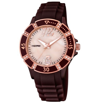 Reloj Calypso Mujer correa marrón esfera marrón circonitas caja cobre