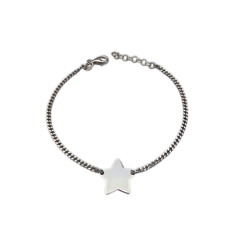 PULSERA MUJER PLATA DE LEY 925 CADENA BARBADA ESTRELLA CENTRAL LISA 15X14 MILÍMETROS LARGO AJUSTABLE 17-19 CENTÍMETROS CIERRE MO