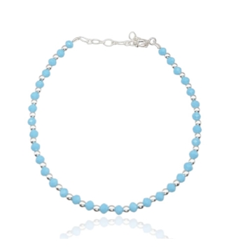 PULSERA PLATA DE LEY 925 BOLITAS PLATA 2 MILÍMETROS Y BOLITAS FACETADAS AZULES 3 MILÍMETROS LARGO AJUSTABLE 17-20 CENTÍMETROS
