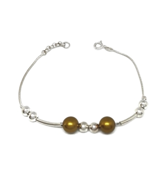 PULSERA PLATA COLA DE RATÓN 6 BOLAS PLATA Y DOS BOLAS AMARILLAS LARGO 17   2 CM