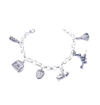 PULSERA PLATA DE LEY ESLABÓN ROLÓ 5.5 MILÍMETROS CON 6 MOTIVOS REGIONALES DE ALCANTARILLA 15 MILÍMETROS LARGO 18.5 CENTÍMETROS