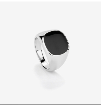 ANILLO RADIANT SELLO HOMBRE ACERO INOXIDABLE CUADRADO NEGRO CON LOS BORDES CURVOS 16X16 MILÍMETROS