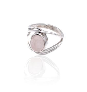 ANILLO MUJER PLATA DE LEY 925 BRAZO ABIERTO CON CUARZO ROSA OVALADO ENGARZADO EN CENTRO 9X7 MILÍMETROS ANCHO 15 MILÍMETROS