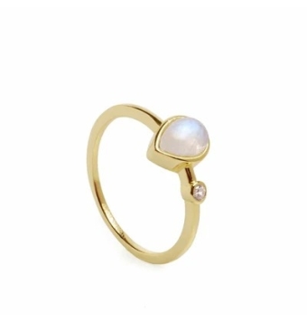 ANILLO LINEARGENT PLATA DE LEY 925 CHAPADO DORADO MOTIVO LÁGRIMA PIEDRA LUNA