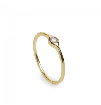 ANILLO LINEARGENT PLATA DE LEY 925 CHAPADO DORADO MINIMALISTA CON CIRCONITA BLANCA