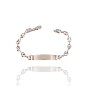 PULSERA ESLCAVA PLATA DE LEY 925 ESLABÓN CALABROTE. PLACA LISA BRILLO 6X32 MILÍMETROS. LARGO TOTAL 19 CENTÍMETROS