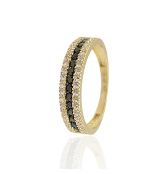 ANILLO MUJER ORO AMARILLO 18 KILATES TRIPLE FILA CENTRAL CIRCONITAS BLANCAS/NEGRAS/BLANCAS ANCHO 4.5 MILÍMETROS