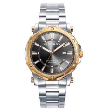 RELOJ VICEROY HEAT HOMBRE 401313-17 CADENA ACERO CAJA ACERO IP DORADO 42.5 MILÍMETROS ESFERA COLOR GRIS CON CALENDARIO