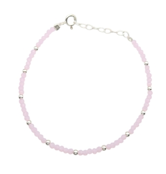 PULSERA MUJER PLATA DE LEY 925 BOLITAS PLATA 2 MILÍMETROS Y BOLITAS FACETADAS ROSA PALO 3 MILÍMETROS LARGO AJUSTABLE 17-20 CENTÍ