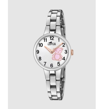 Reloj Lotus niña Junior Collection cadena acero caja acero diámetro 25 mm esfera blanca con osito rosado