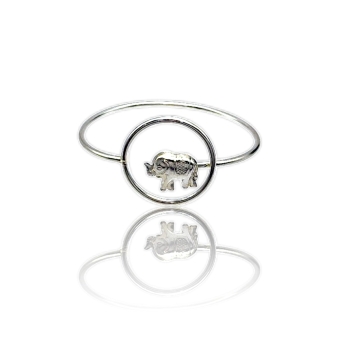 PULSERA PLATA RIGIDA CIRCULO CON ELEFANTE 6 CENTIMETROS DIAMETRO