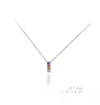 GARGANTILLA PLATA DE LEY 925 CADENA FINA CON INICIAL I 7 MILÍMETROS CON CIRCONITAS MULTICOLOR LARGO AJUSTABLE 41-45 CENTÍMETROS