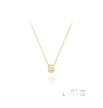 GARGANTILLA PLATA DE LEY 925 CHAPADO DORADO CADENA FINA CON INICIAL S 7 MILÍMETROS CIRCONITAS BLANCAS LARGO AJUSTABLE 41-45 CENT